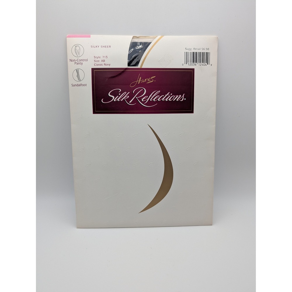 VTG Hanes Silk Reflections Pantyhose Classic Navy Silky Sheer Sandalfoot AB 715